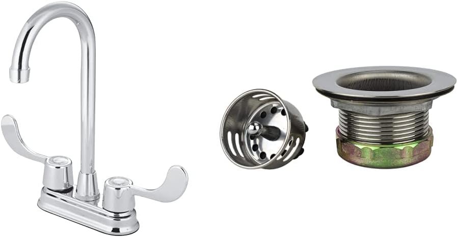 Kingston Brass KB491ADA Vista Bar Faucet, 4-3/4", Polished Chrome & Keeney 878PC Stainless Steel Junior Duo Bar Sink Strainer with Basket, Fits 2-Inch or 2-1/2-Inch Openings, Polished Chrome