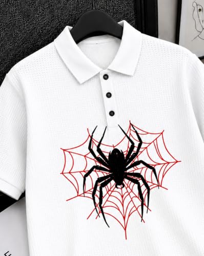 Image of AUSK Men's Spider Graphic Printed Polo T-Shirt | Cotton Blend Textured Half Sleeve Regular Fit Polo Neck Casual Wear Tshirt for Men