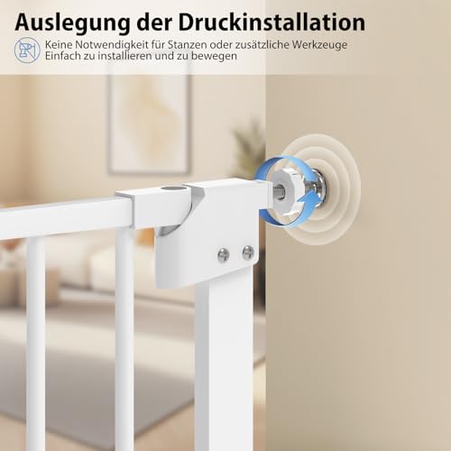 Baby Schutzgitter Treppe, Treppenschutzgitter Ohne Bohren Türschutzgitter Kinder Treppengitter Türgitter Baby, Einhändiges Öffnen Metall Gitter, Weiß, Breite: 75-82 cm