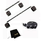 Stainless Steel Expandable Exercise Black Spreader Bar with 4 pcs Brown Adjustable Straps, Yoga Training Fitness Gear, Home Gym Kit, Workout Bar