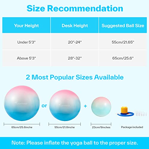 Sportneer Exercise Ball - Extra Thick Yoga Ball With Barre Ball And Quick Pump - Anti-Burst And Slip Resistant Fitness Ball Chair For Balance, Home Gym, Stability, Pregnancy And Physical Therapy #TOP4