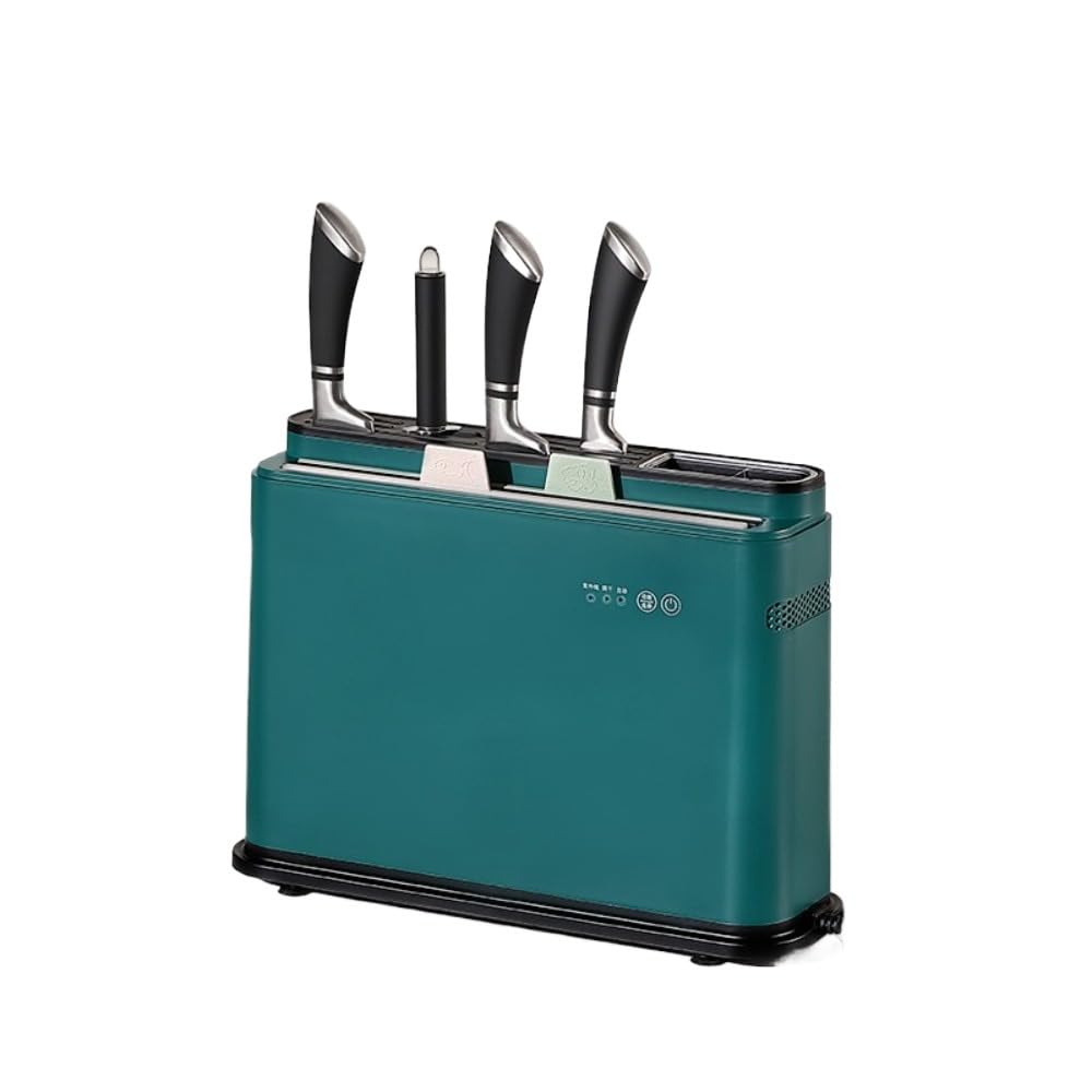 Bloque de cuchillos de desinfección UV, soporte para utensilios de cocina con secado al aire caliente, blanco, tasa de esterilización del 99,9%, 37,8 x 28 x 12 cm (verde)