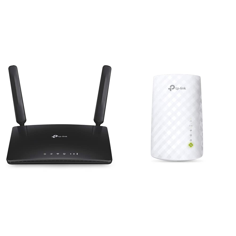 TP-Link Archer MR200 Cat4 + AC750 Mbps Dualband 4G LTE WLAN Router, Schwarz, RE200 Verstärker 5GHz 433Mbit/s, 2,4GHz 300Mbit/s Dual AC+N, LAN Port Weiß