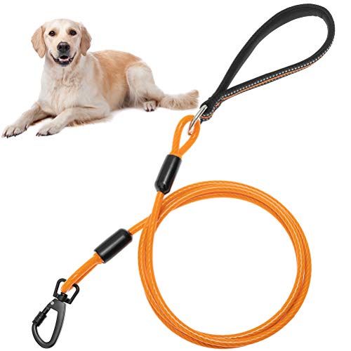 6ft Dog Leash Chew Proof - Sturdy Reflective Cable Lead with Padded Handle & Rock Climbers Carabiner for Small Medium Large Dogs Outdoor Walking, Climbing, Training