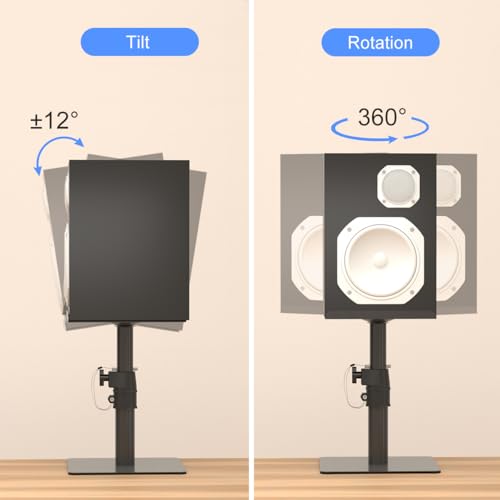Suptek Free-Standing Speaker Stand Desktop Set, 9.6 x 8.8 inch Trays, Height Adjustment and Tilt, Universal Audio Holders for Computer and Bookshelf Speakers, Elevated Sound, 2 Pack, Black, SDM001T