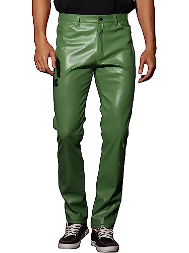 Lars Amadeus Faux Leather Pants for Men's Slim Fit Solid Color