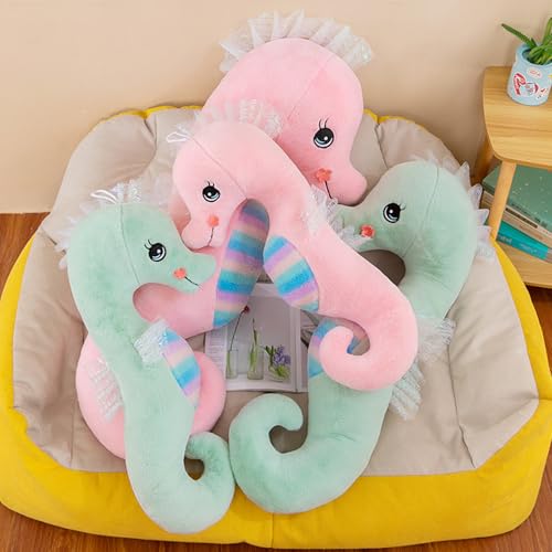 Uixxducc Seepferdchen Kuscheltier Plüschtier Stofftier, Weiches Kissen Geschenk für Kinder/Erwachsene (Grün, 50CM)