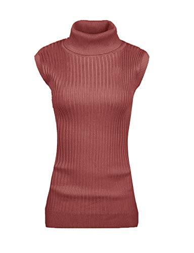 Image of v28 Women Sleeveless High Neck Turtleneck Stretchable Knit Sweater Top