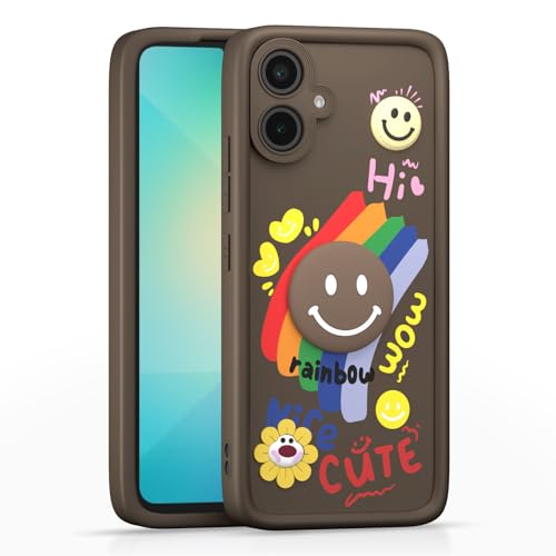 Image of Pikkme Back Cover for Samsung Galaxy M05 / A05 / F05 | Soft Silicone| Cute Rainbow Smile & 3D Cartoon Flower Design | Shockproof Raised Camera Protection Bumper Case (Brown)