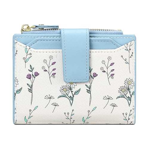Image of Small Wallets for Women Leather Bifold Zipper Pocket Wallet Cute Flower Credit Card Holder Coin Purse with ID Window