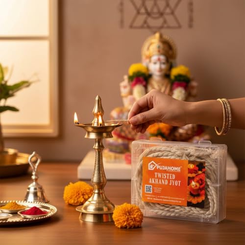 Image of Twisted Akhand Jyot Batti, Special Long Akhand Jyot Cotton Wicks Batti for Diya Mandir Pooja Oil Lamp | Cotton Akhand Jyot Batti White for All Puja, Aarti, Akhand Jyot (Pc of 12 Wicks, White)
