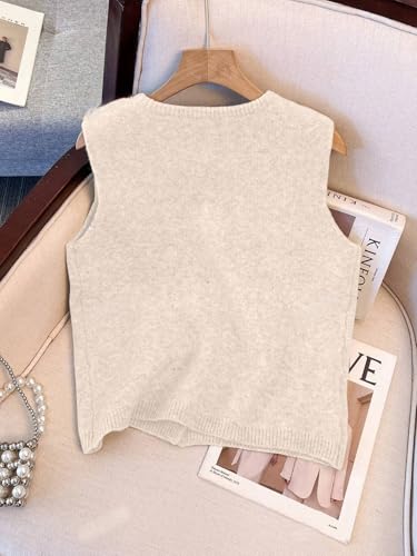 Urchics Womens Casual Cardigan Minimalist Solid Color Gentle Metal Button Decor Knit Vest Round Neck Fashion Sweater2