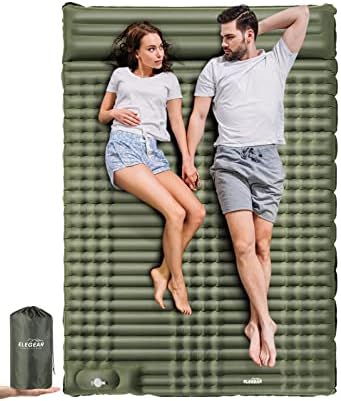 Elegear Double Sleeping Pad for Camping, 4" Ultra-Thick Self Inflating Camping Pad 2 Person with Pillow Built-in Foot Pump Camping Sleeping Mat for Backpacking, Hiking, Portable Camping Pad