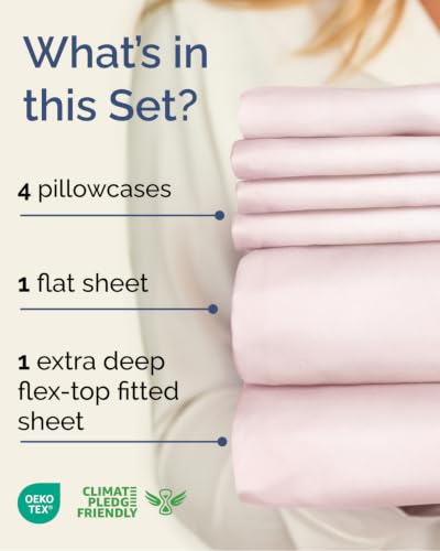 Image of Flex Top Split Head King 6 Piece Sheet Set - Soft & Cooling - Lavender | Ultra Soft Hotel Luxury Bedding Set w / 8-16 Inch Deep Pockets, 1 Flat & 1 Split-Head Fitted Sheet & 4 Pillowcases, Fade Free