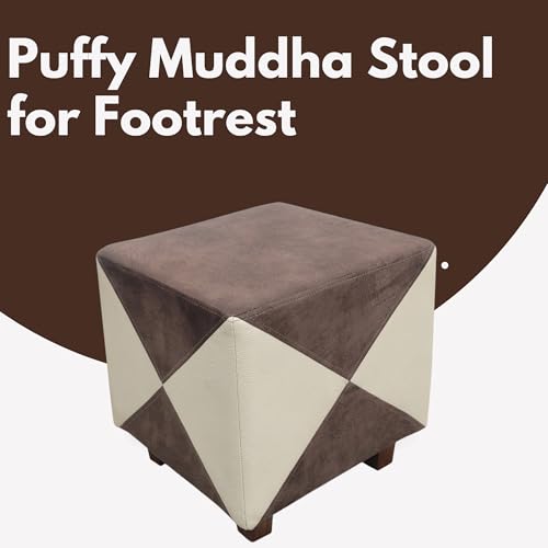 Image of APRODZ Printed Ottoman Stool Upholstered Foam Cushioned Pouffes for Living Room | Puffy Muddha Stool for Footrest & Sitting, Velvet Pouf Stool, Furniture for Home Decor, Office Set of 2(Beige /Brown)