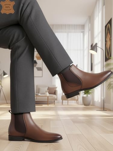 Image of Carlton London Men's Classic Slip-On Ankle Chelsea Leather's Boot with Elastic Gussets