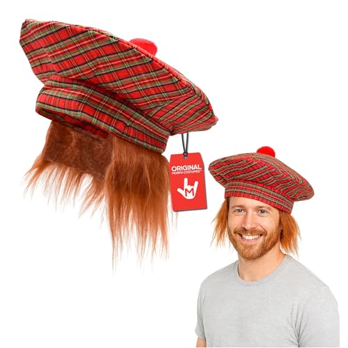 Nicky Bigs Novelties Morph Plaid Golf Tam Hat with Fake Red Hair Funny Scottish Tam O'Shanter Costume Cap with Elastic Fit for Adults & Teens Gag Gift for Golf Halloween Parties Cosplay
