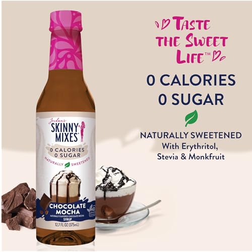 Jordan's Skinny Syrups Sugar Free Syrup, Chocolate Mocha Syrup, 12.6 oz, Zero Sugar and Zero Calorie Flavoring for Coffee, Protein Shake, Cocktail or Mocktail Drinks and More, Naturally Sweetened Line