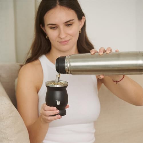 Image of MyGaucho Yerba Mate Cup Gourd Set, 8oz, 2 Bombillas & Spill-Prev Lid | Stainless Steel Mate Cup, BPA-free lid & cleaning brush, comfortable sipping, and simple cleanup at home, work, or on the go