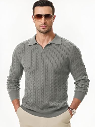 Image of TYSORT Men's Cotton Full Sleeve Collar Polo Sweater for Men, Cable Knitted Sweaters for Men