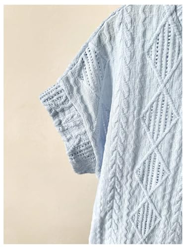 SHENHE Girl's Eyelet Crew Neck Dolman Sleeve T Shirt Summer Casual Loose Textured Tees3