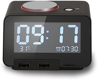 Multi-Function Alarm Clock, Indoor Thermometer, Charging Station/Phone Charger with Dual Port USB for Cell Phone(Black)