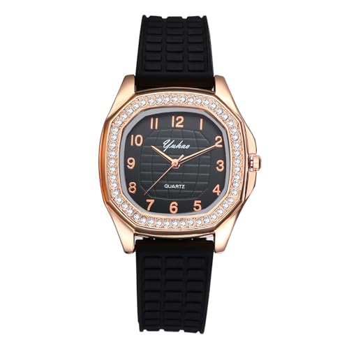 Avaner Montre pour Femme Montres à Strass Quartz Analogique: Montre de Sport Carrée étanche Bracelet en Silicone Montre pour étudiante-Noir