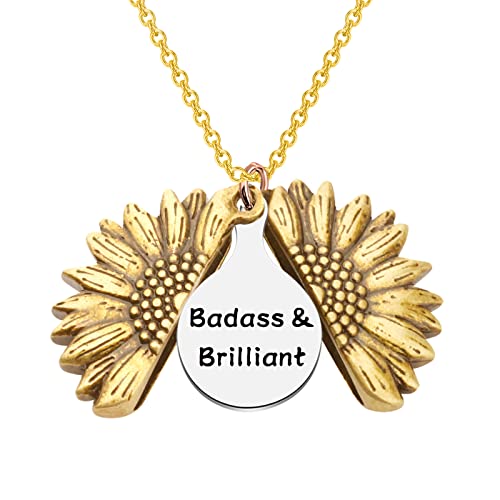 LQRI Funny Badass & Brilliant Sunflower Necklace - Badass Jewelry Inspirational Friendship Gift