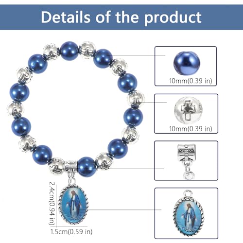 Bead Bracelets for Women, Virgin Mary Medal String Bracelet, Rosary Strand Stretch Bracelet Religious Gifts Catholic Gifts for Women3
