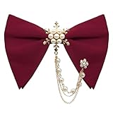 LJBFNN Oversized Bow Ties for Men, Mens Bow Tie with Pearl Decoration Adjustable Pre-tied Bowtie for Wedding Party Banquet (Red Snowflake)