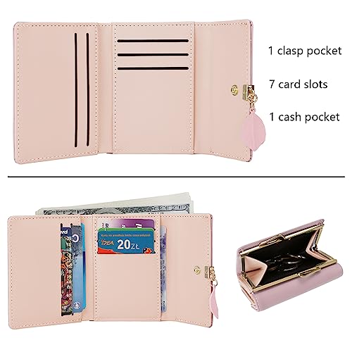 Uromee Girls Wallet Women RFID Vegan Leather Small Purse Trifold Card Holder Coin Pocket Cute leaf Pendant3