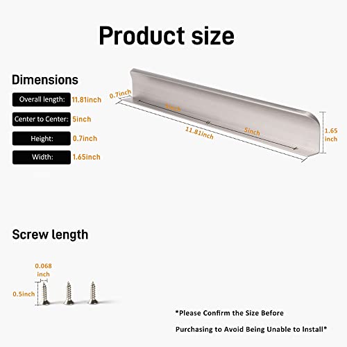 Satanga Edge Finger Tab Pull for cabinets Kitchen Concealed Drawer pulls Aluminum Flat Hidden Back Mount Door Handle for Home Pack of 10 Modern Brushed Nickel 11.81" Overall Length Easy Installation by Satanga - Used condition - Image 3