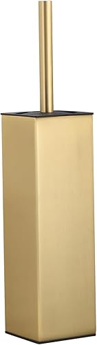 BGL Escobilla de inodoro de pie y soporte de aluminio dorado cepillado para almacenamiento y organización de baño, diseño cuadrado resistente y