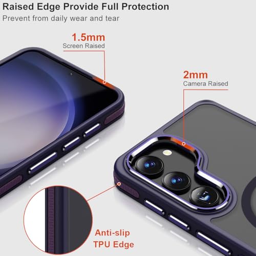 Image of MALEWOLF for Samsung Galaxy S23 Case with Stand, Compatible with Magsafe, Strong Magnetic Phone Case for Galaxy S23, Mil-Grade Protection for Non-Slip Matte Translucent Cover (Dark Purple)