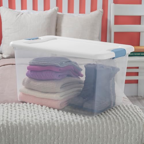 Sterilite 4-Pack 64 Quart Latching Box, Clear Plastic Storage Organizer Bins with White Lids - Large Stackable Containers for Home Bedroom, Dorm Room, and Closet Organization - Thumbnail 6