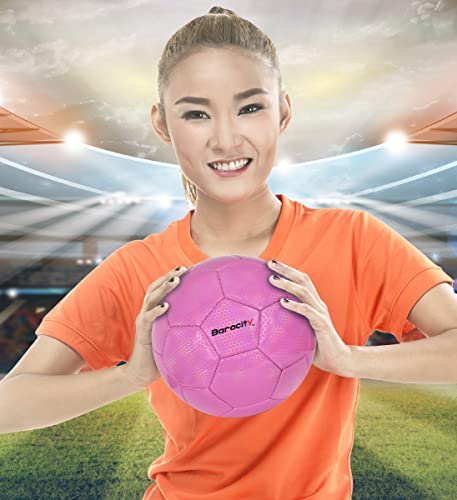 Image of Soccer Ball - Premium Official Match Ball with Cool Reflective Rainbow Hex Pattern, Durable Adult and Kids Soccer Ball for Indoor, Outdoor, Training, Practice, Play, Games - Pink, Size 4
