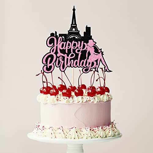 Happy Birthday Paris Eiffel Tower Cake Topper,Eiffel Tower Bday Party Decorations, Girls And Women Party Decoration #TOP6