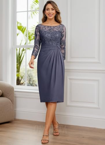 2 Pieces Mother of The Bride Dresses for Wedding Lace Applique Chiffon Knee Length Formal Dresses for Women with Jacket2