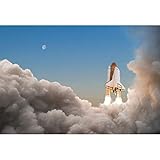 DORCEV 7x5ft Rocket Launch Backdrop for Astronaut Activities Science Themed Background Rocket with Clouds of Smoke Flying Into Space Shuttle Birthday Party Banner Kids Boys Photo Studio Props