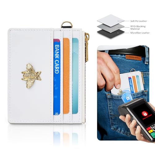 Image of SEAVILIA Card Holder Keychain Wallet for Women with ID Window RFID Coin Purse Bee Gifts Slim Minimalist Small Wallet