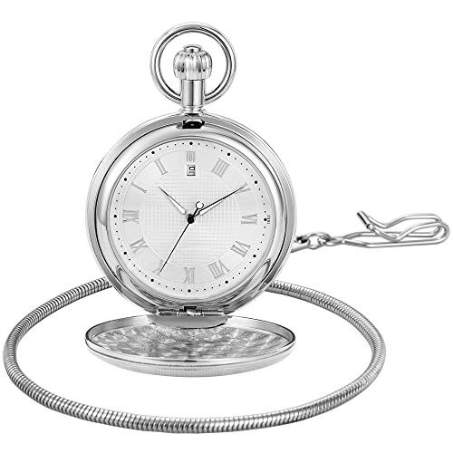 Alwesam Silver Mechanical Pocket Watch Flower Pattern Copper Shell Hand Wind Mechanical Pocket Watch Mens Watches Birthdays Father’s Day Gifts For Dad #TOP1