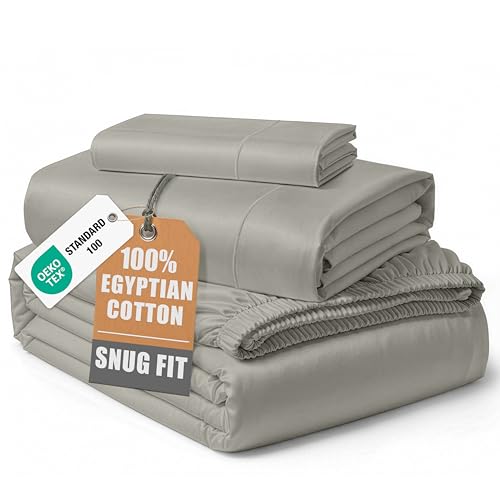 Image of LANE LINEN Twin Size Bed Sheets 100% Egyptian Cotton Sateen - Silver | Twin Bed Sheet Set - 3-Piece Set, Ideal For Dorms And Guest Beds, For Guests And Everyday Use, Guest-Ready Comfort