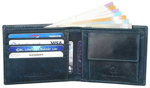 Image of WildHorn Blue Leather Wallet for Men I Ultra Strong Stitching I 6 Card Slots I 2 Currency & 2 Secret Compartments