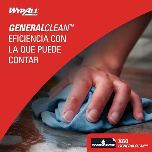 Miniatura 4 de Wypall X60 General Clean Paños 8380 - Paños De Limpieza Azules En Rollo De Dispensación Central - 1 Rollo De Dispensación Central X 150 Paños Industriales Azules