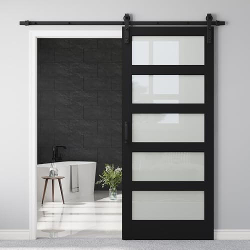 36"x84" Glass Barn Door and Hardware Kit & 6.6FT Track, Handle, Floor Guide