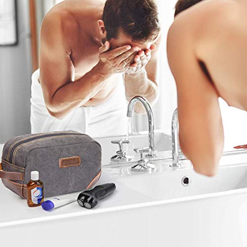 Emissary Men's Toiletry Bag, Leather And Canvas Travel Toiletry Bag, Dopp Kit For Men, Travel Bathroom Bag Men's Shaving Kit, Travel Kit Small Bags For Men, Shaving Bag For Travel Accessories (Gray) #TOP6