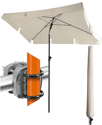 4smile Sonnenschirm Balkon SunnyShade - Sonnenschutz Balkon 3-in-1 SET, Beige - UPF 50+ Sonnenschirm rechteckig 200 x 125 cm + Sonnenschirmhalter Balkongeländer + Sonnenschirmhülle 1