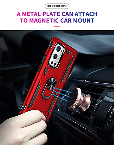 Dionsibei Military Grade Drop Impact For Oneplus 9 Pro Case Oneplus 9 Pro 5G Case 360 Metal Rotating Ring Kickstand Holder Armor Heavy Duty Shockproof Case For Oneplus 9 Pro Phone Case (Red) #TOP2
