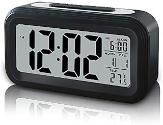 GLOUE Battery Operated Cordless Digital Alarm Clock, Smart Sensor Night Light, Date, Snooze