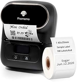Phomemo M110 Label Makers - Portable Bluetooth Thermal Label Maker Printer for Barcode, Clothing, Jewelry, Retail, Mailing, Compatible with Android & iOS System, with 1pack 40×30mm Label, Black